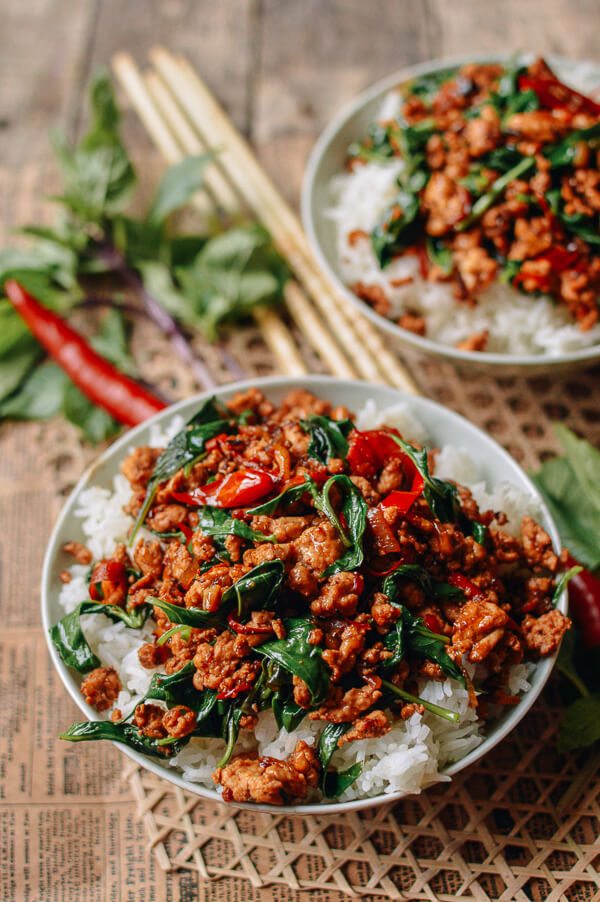 Back to School Healthy Lunches for Adults - 10 Minute Thai Basil Chicken Easy Gai Pad Krapow via The Woks of Life