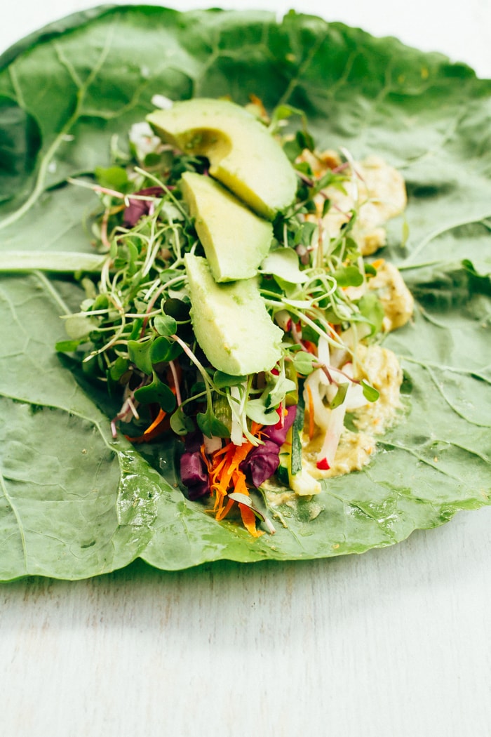 Back to School Healthy Lunches for Adults - Hummus Collard Wraps via Eating Bird Food | https://www.roseclearfield.com