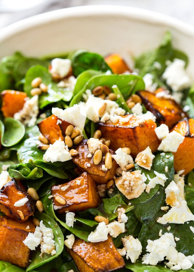 Back to School Healthy Lunches for Adults - Roasted Pumpkin Spinach and Feta Salad via Recipe Tin Eats