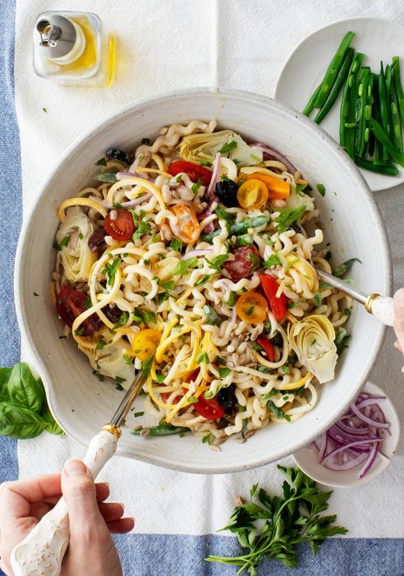 Back to School Healthy Lunches for Adults - Sunny Creamy Tahini Pasta Salad via Love and Lemons | https://www.roseclearfield.com