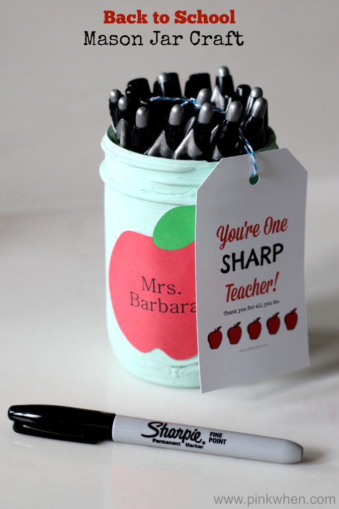 DIY Back to School Mason Jar Teacher Gifts - You're One Sharp Teacher Mason Jar Craft via Pink When