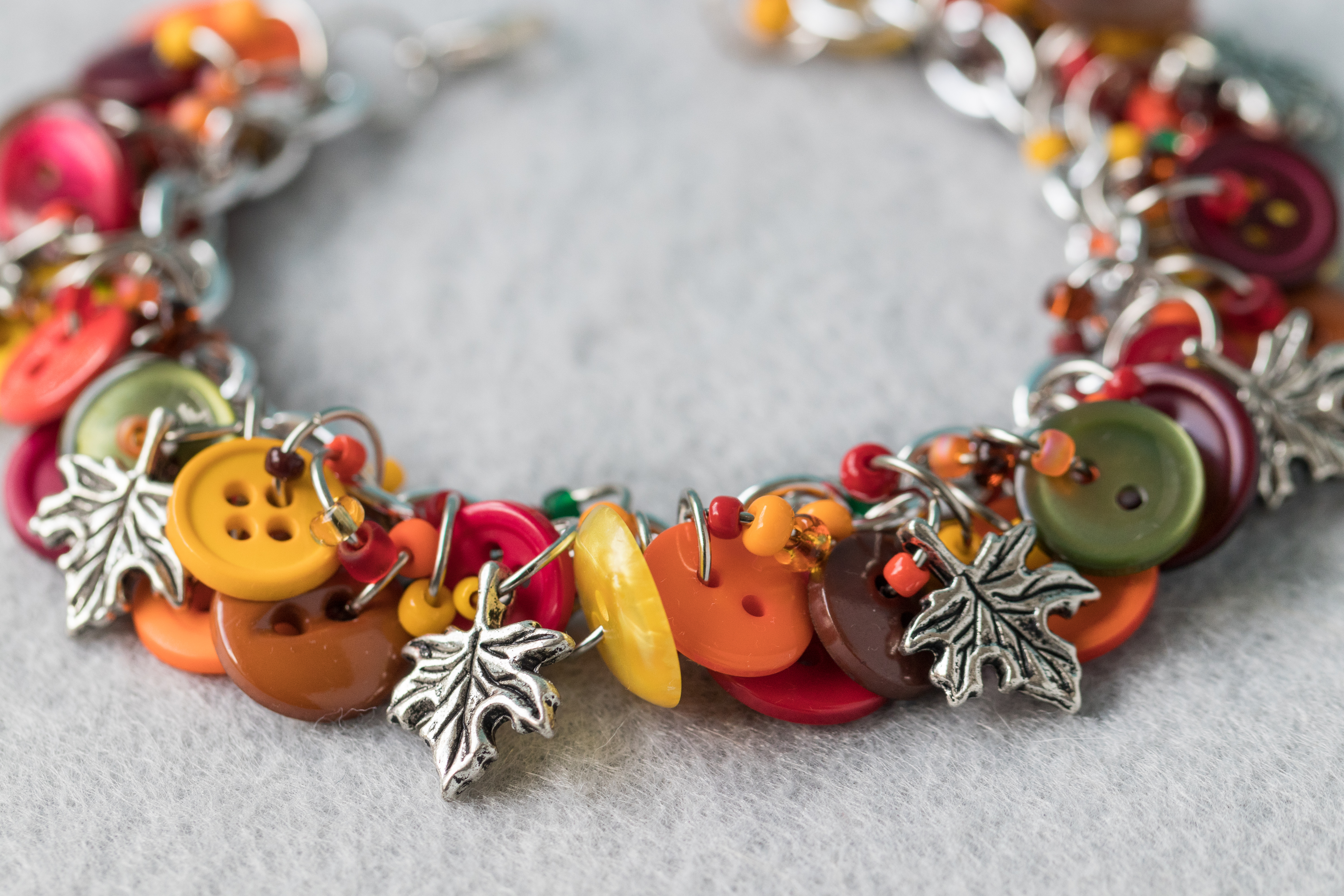 Button Charm Bracelet Autumn Leaves by randomcreative on Etsy | https://www.roseclearfield.com