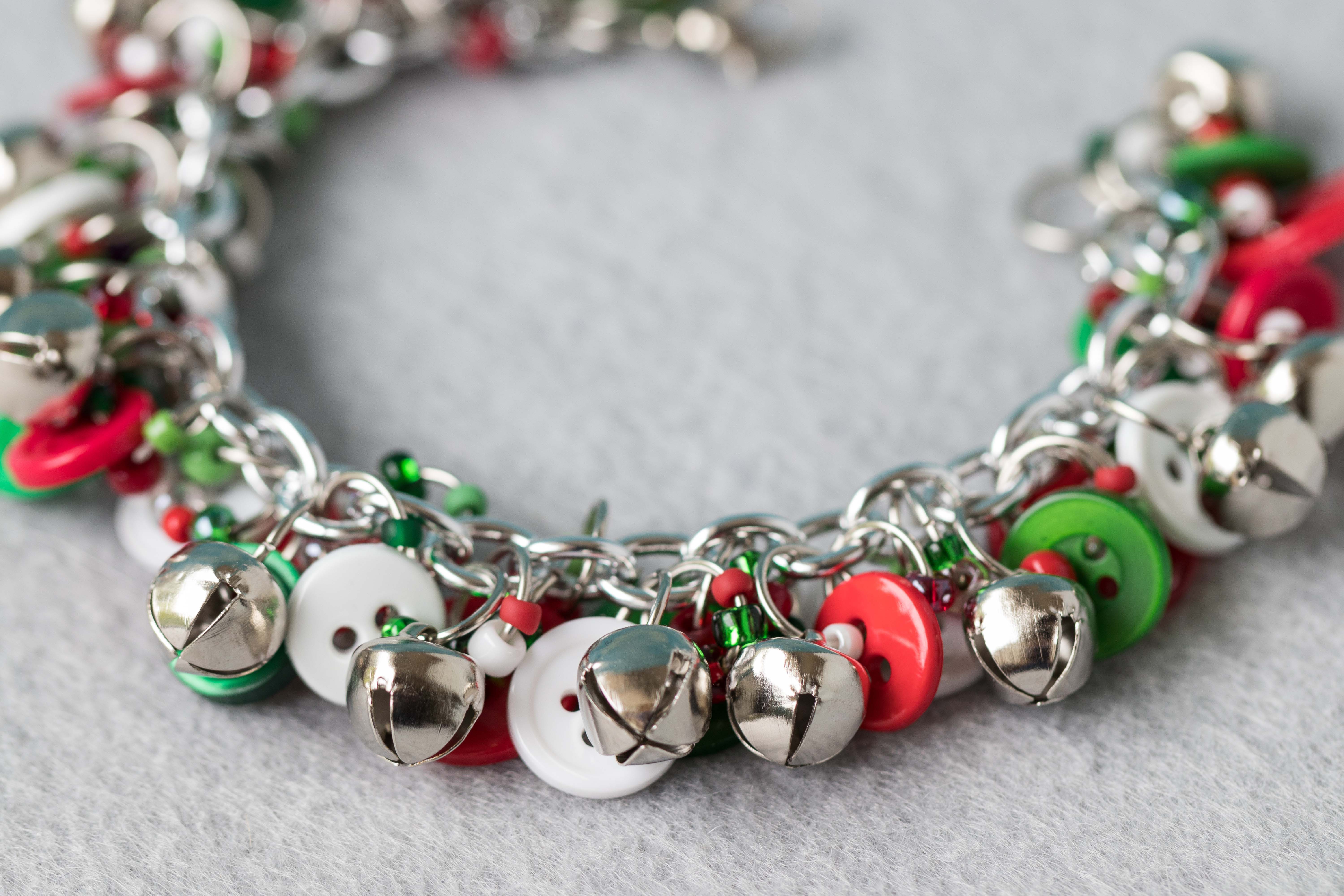 Button Charm Bracelet Silver Bells Christmas Jewelry by randomcreative on Etsy | https://www.roseclearfield.com