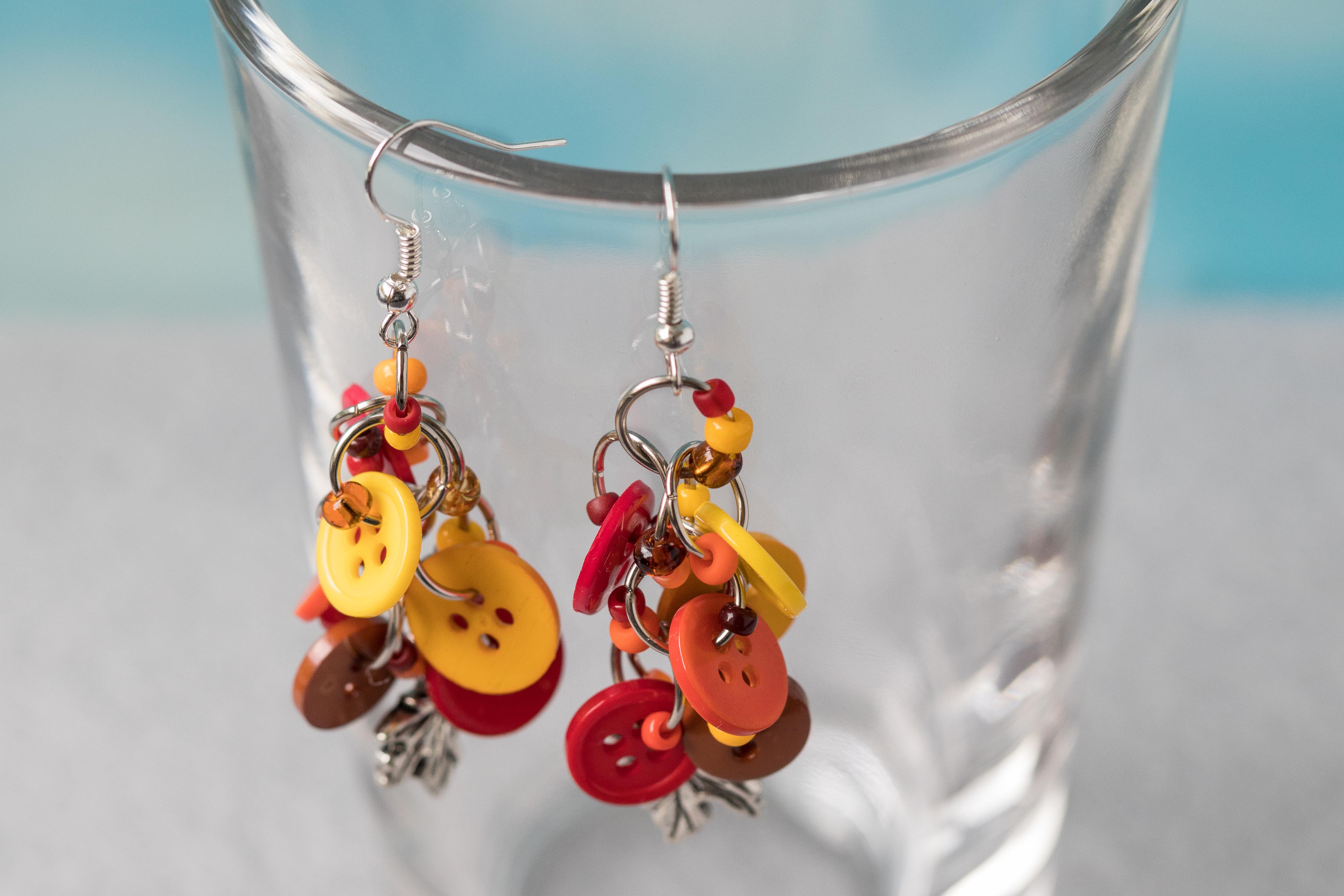 Button Dangle Earrings Autumn Silver Leaves by randomcreative on Etsy | https://www.roseclearfield.com