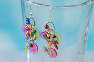 Button Dangle Earrings Bright Colorful Multicolored Rainbow by randomcreative on Etsy | https://www.roseclearfield.com