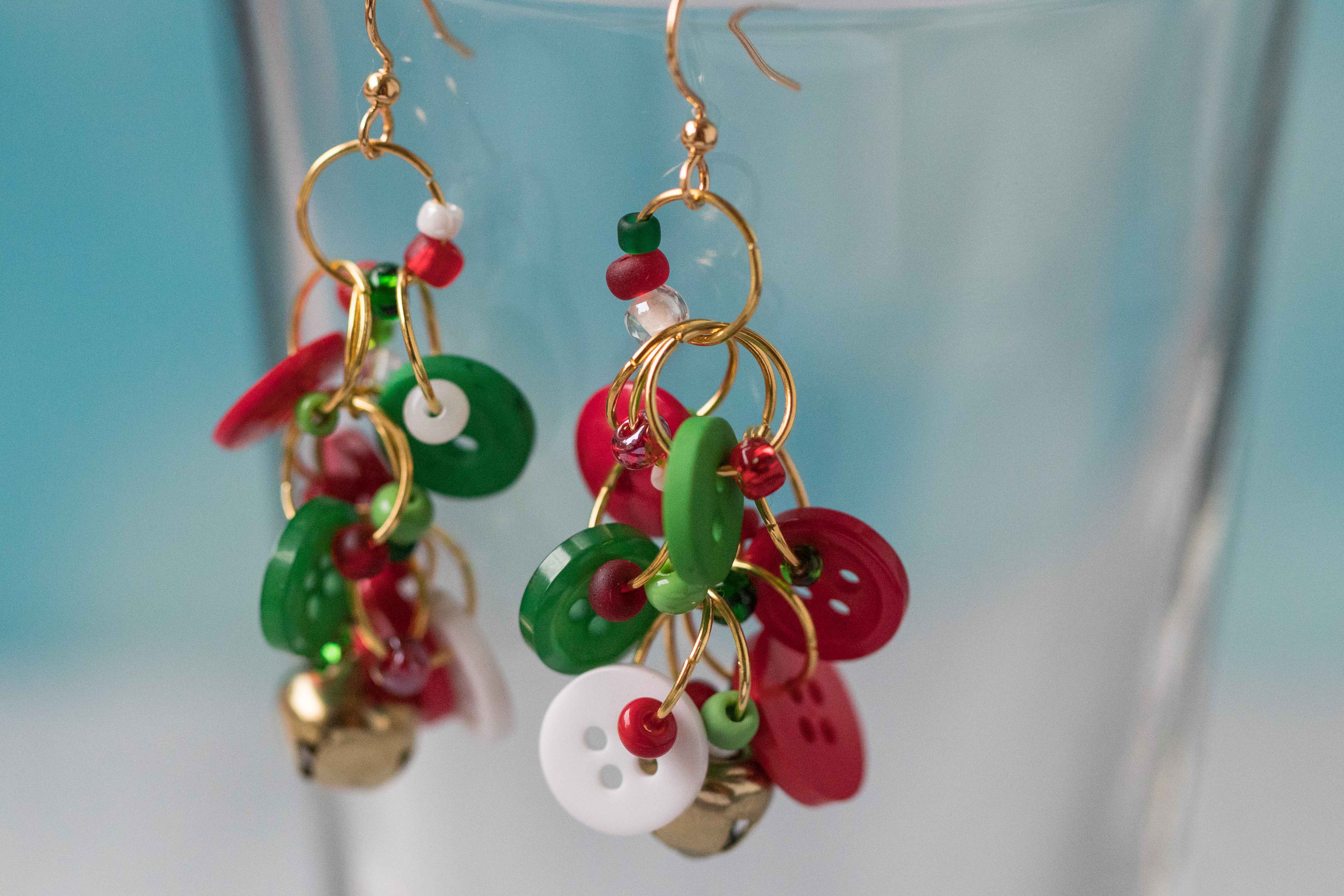 Button Dangle Earrings Christmas Gold Bells by randomcreative on Etsy | https://www.roseclearfield.com