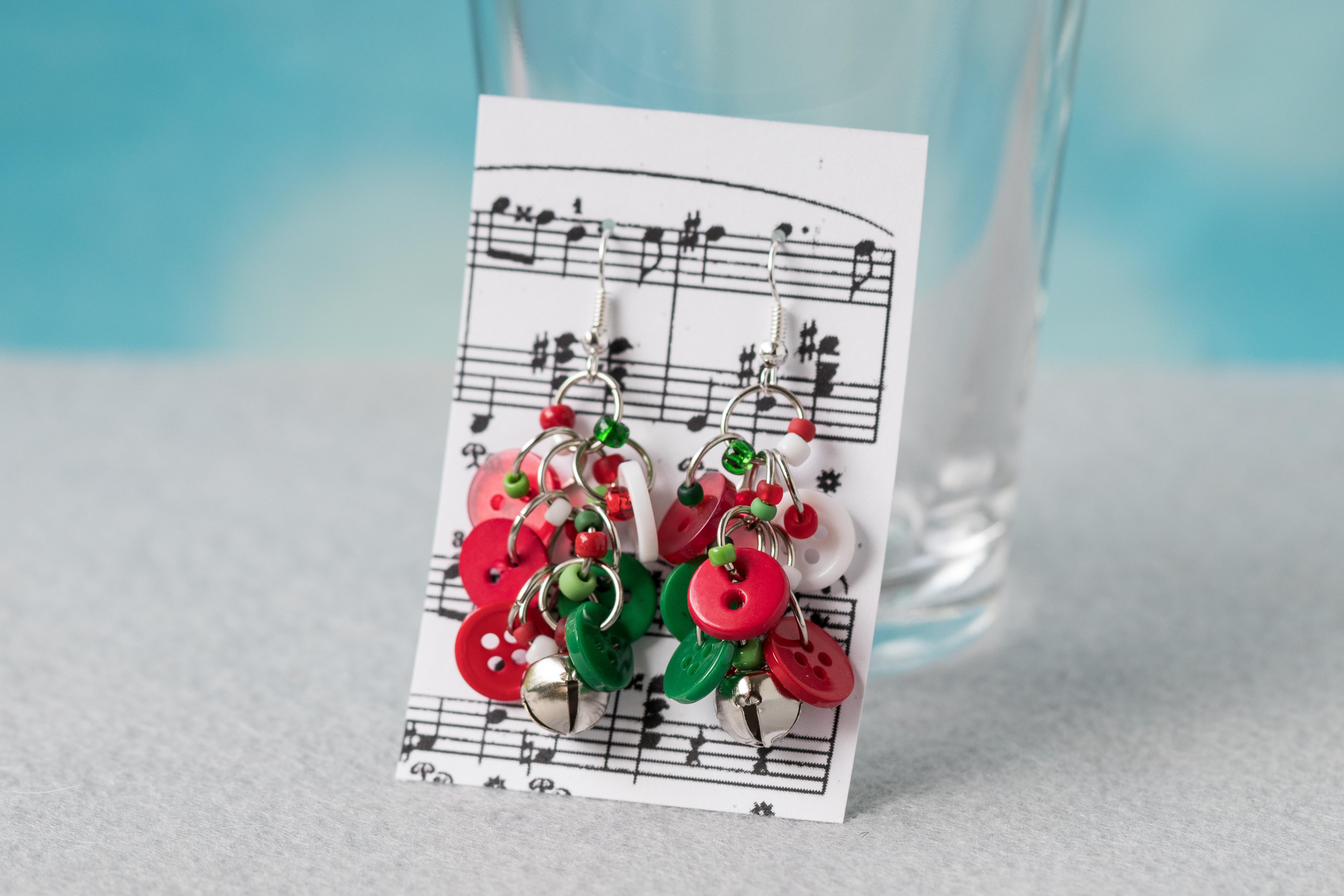 Button Dangle Earrings Christmas Silver Bells by randomcreative on Etsy | https://www.roseclearfield.com