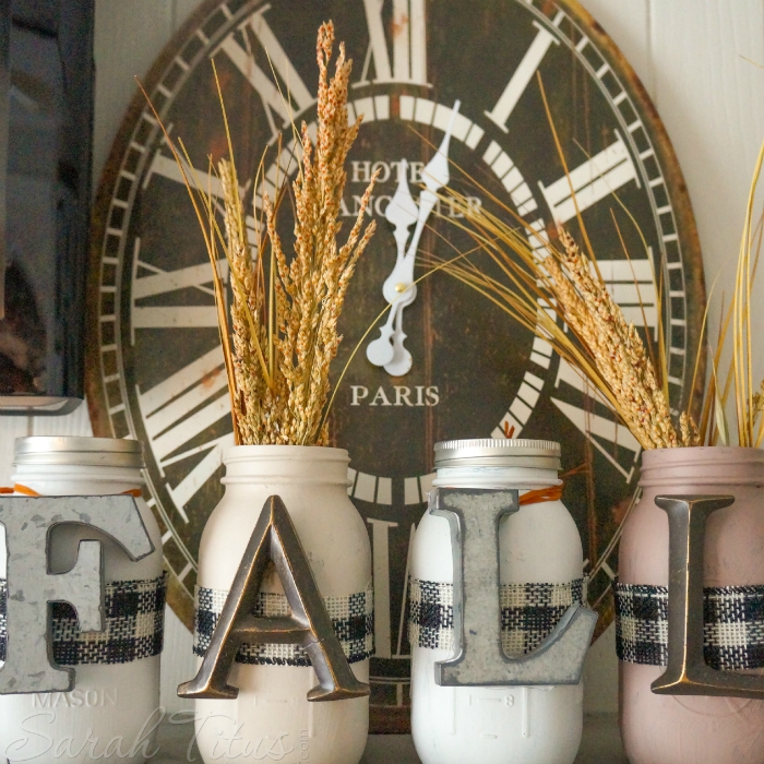 DIY Fall Mason Jar Decor - Fall Letters Mason Jars via Sarah Titus | https://www.roseclearfield.com