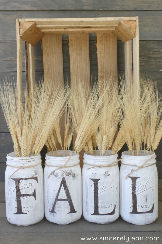 DIY Fall Mason Jar Decor - Rustic Fall Letter Mason Jars via Sincerely Jean | https://www.roseclearfield.com