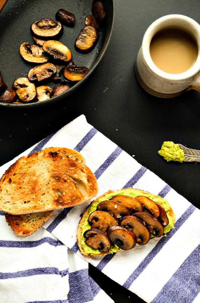 Fall and Winter Grilled Cheese Recipes - Smashed Avocado and Sauteed Mushroom Toast via Blissful Basil | https://www.roseclearfield.com