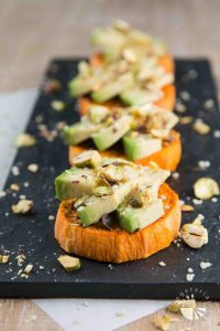 Fall and Winter Avocado Toast Recipes - Sweet Potato Avocado Toast with Hemp Seeds and Pistachios via Vegetarian Gastronomy | https://www.roseclearfield.com