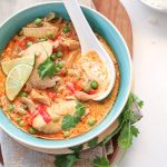 30 Days of Healthy Slow Cooker Dinner Recipes - Slow Cooker Thai Chicken Soup via Foodie Crush | https://www.roseclearfield.com