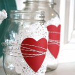 DIY Valentine's Day Mason Jar Decor - Doily Wrapped Heart Valentine's Day Mason Jars via The Pleated Poppy | https://www.roseclearfield.com
