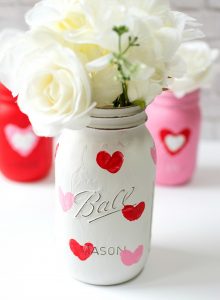DIY Valentine's Day Mason Jar Decor - Valentine Kid Craft Thumbprint Heart Mason Jars via It All Started With Paint | https://www.roseclearfield.com