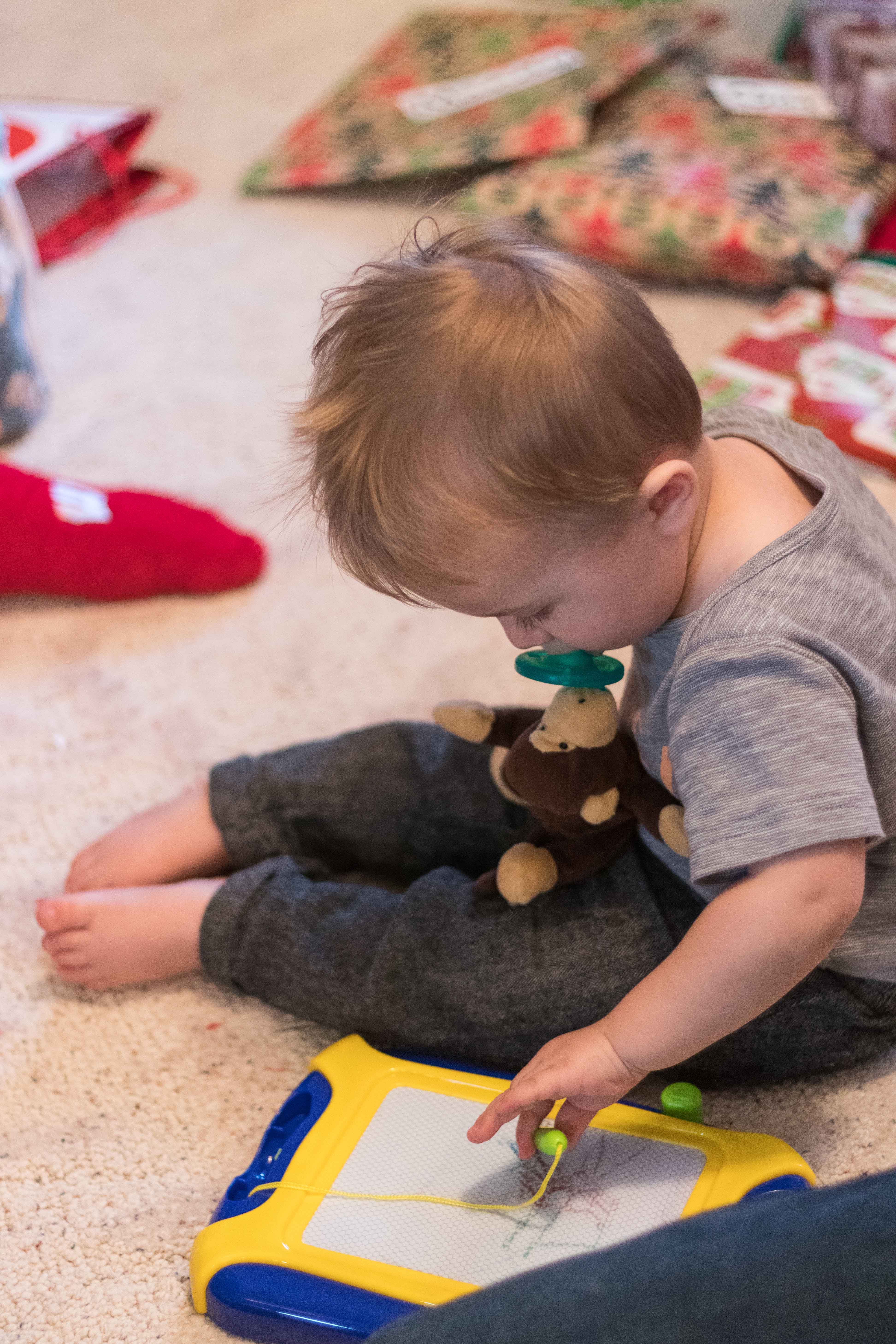 Tommy with the Magnetic Doodle Board | https://www.roseclearfield.com