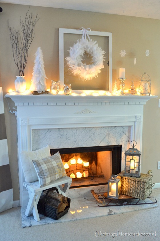 Post-Christmas Winter Mantel Inspiration - White Winter Mantel via The Frugal Homemaker | https://www.roseclearfield.com