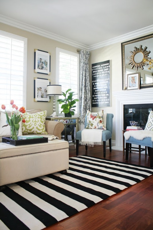 Stripes Inspiration - Black and White Striped Rug via A Thoughtful Place | https://www.roseclearfield.com