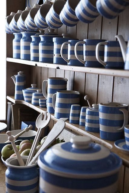 Stripes Inspiration - Blue and White Striped Cornishware via Tinned Tomatoes | https://www.roseclearfield.com