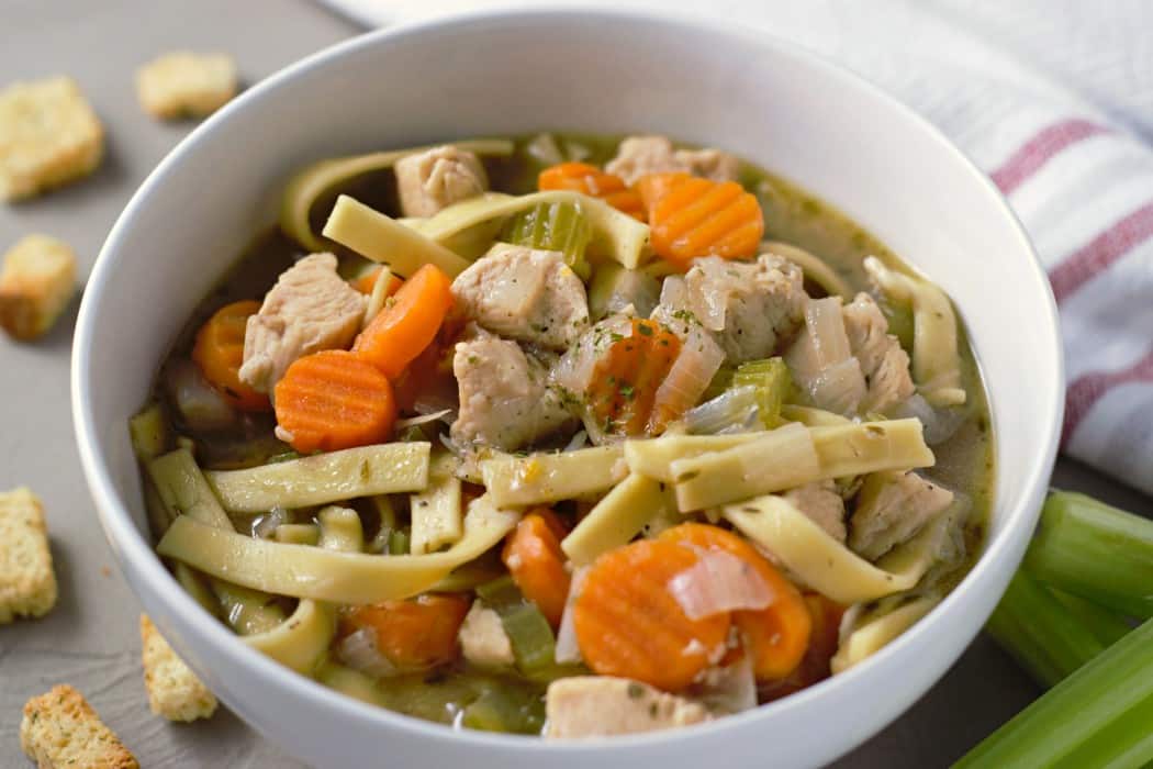 30 Healthy Dinner Recipes for Two - Homemade Chicken Noodle Soup via Zona Cooks | https://www.roseclearfield.com