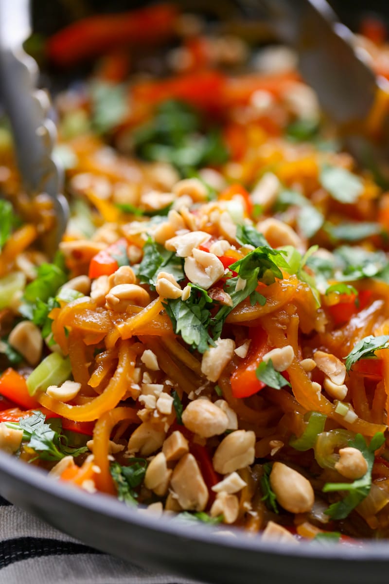 30 Healthy Dinner Recipes for Two - Sesame Peanut Butternut Squash Pan Fried Noodles via Lauren's Latest | https://www.roseclearfield.com