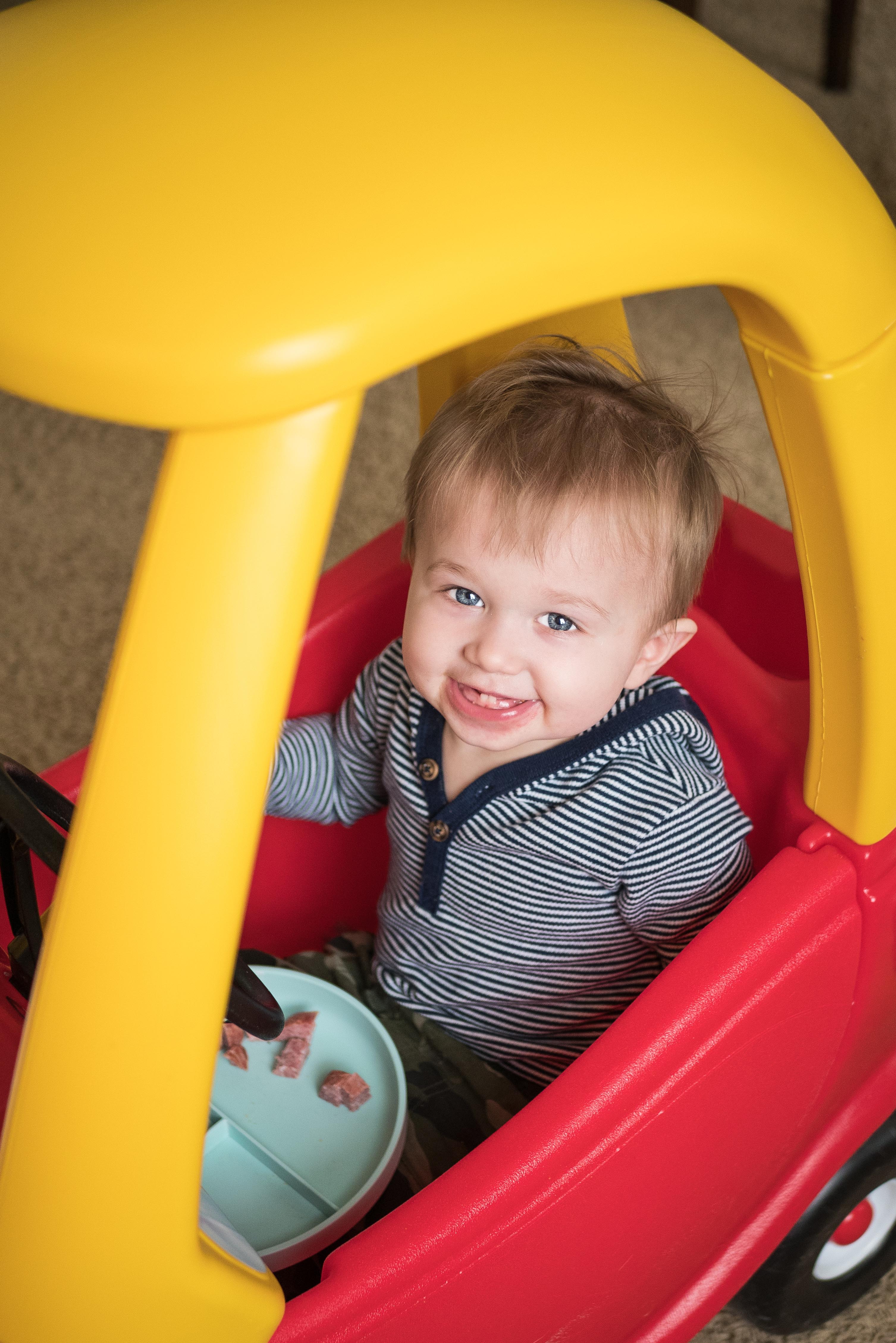 Tommy Eating Snack in the Cozy Coupe February 2019 | https://www.roseclearfield.com