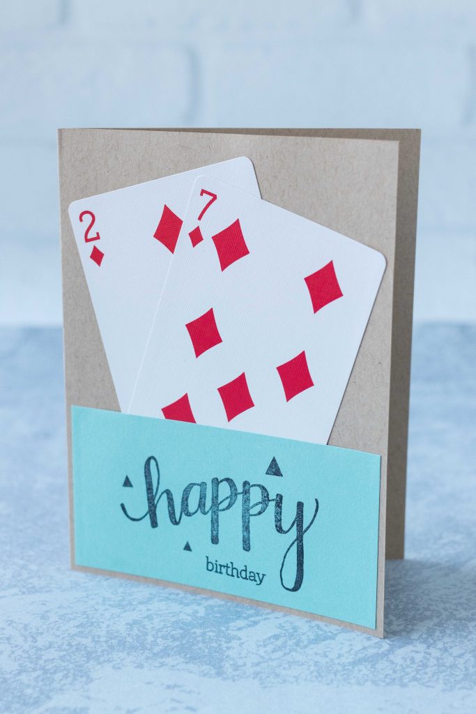 Homemade birthday card with playing card numbers for the age of the card recipient. #birthdaycard #playingcards #greetingcardinspiration | https://www.roseclearfield.com