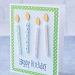 Polka dot birthday candles greeting card. The candles and foam mounted flames provide a neat 3D effect. #DIYbirthdaycard #homemadecard #birthdaycandles | https://www.roseclearfield.com