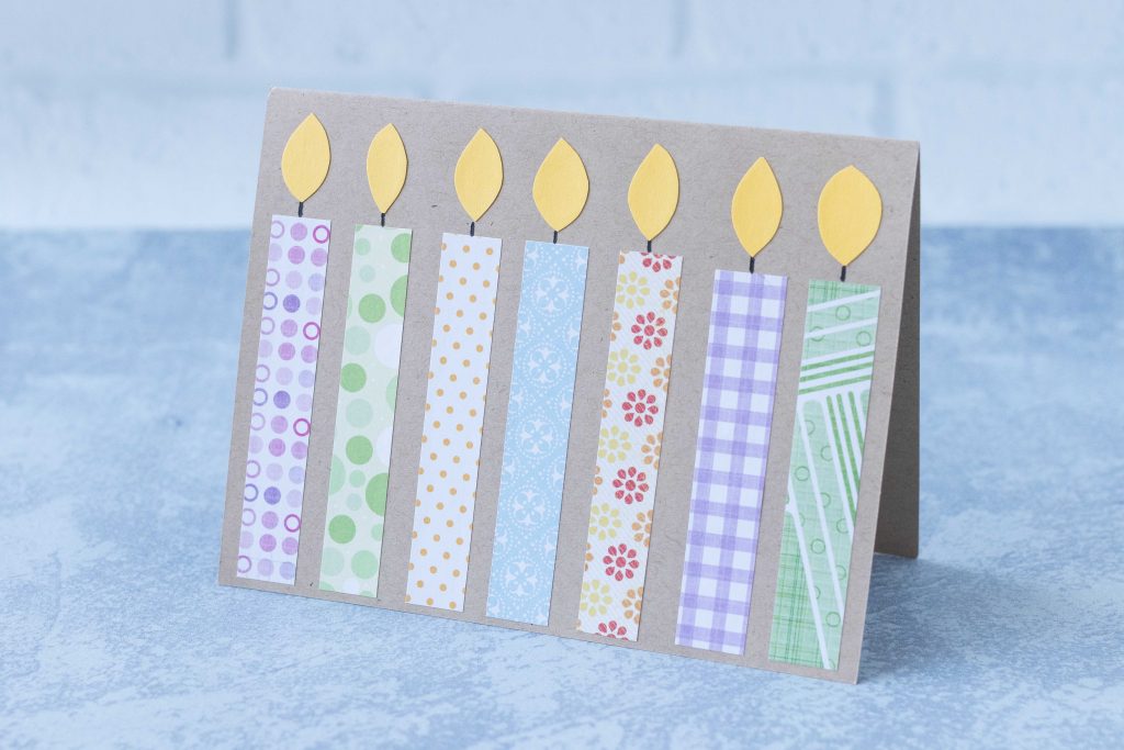 DIY birthday cardles greeting card. A perfect way to use up leftover scrapbook paper! #birthdaycard #birthdaycandles #paperscrapsproject | https://www.roseclearfield.com