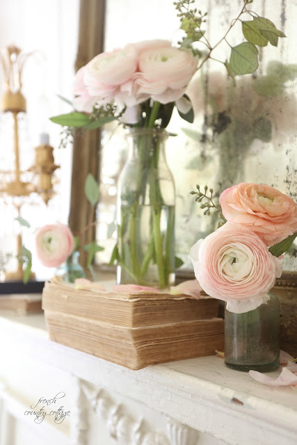 Spring Mantel Inspiration - Blushing Beauty via French Country Cottage | https://www.roseclearfield.com