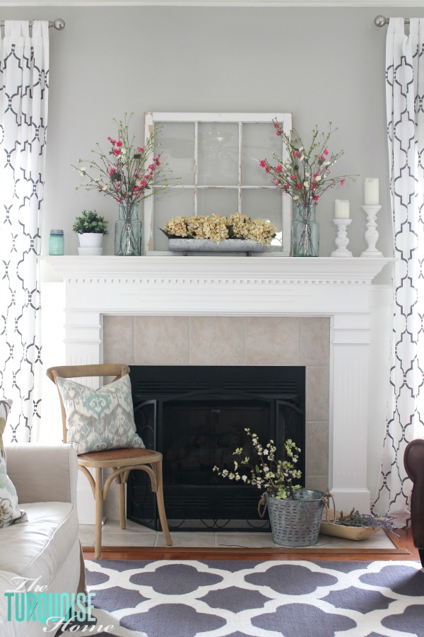 Spring Mantel Inspiration - Farmhouse Spring Decor via The Turquoise Home | https://www.roseclearfield.com