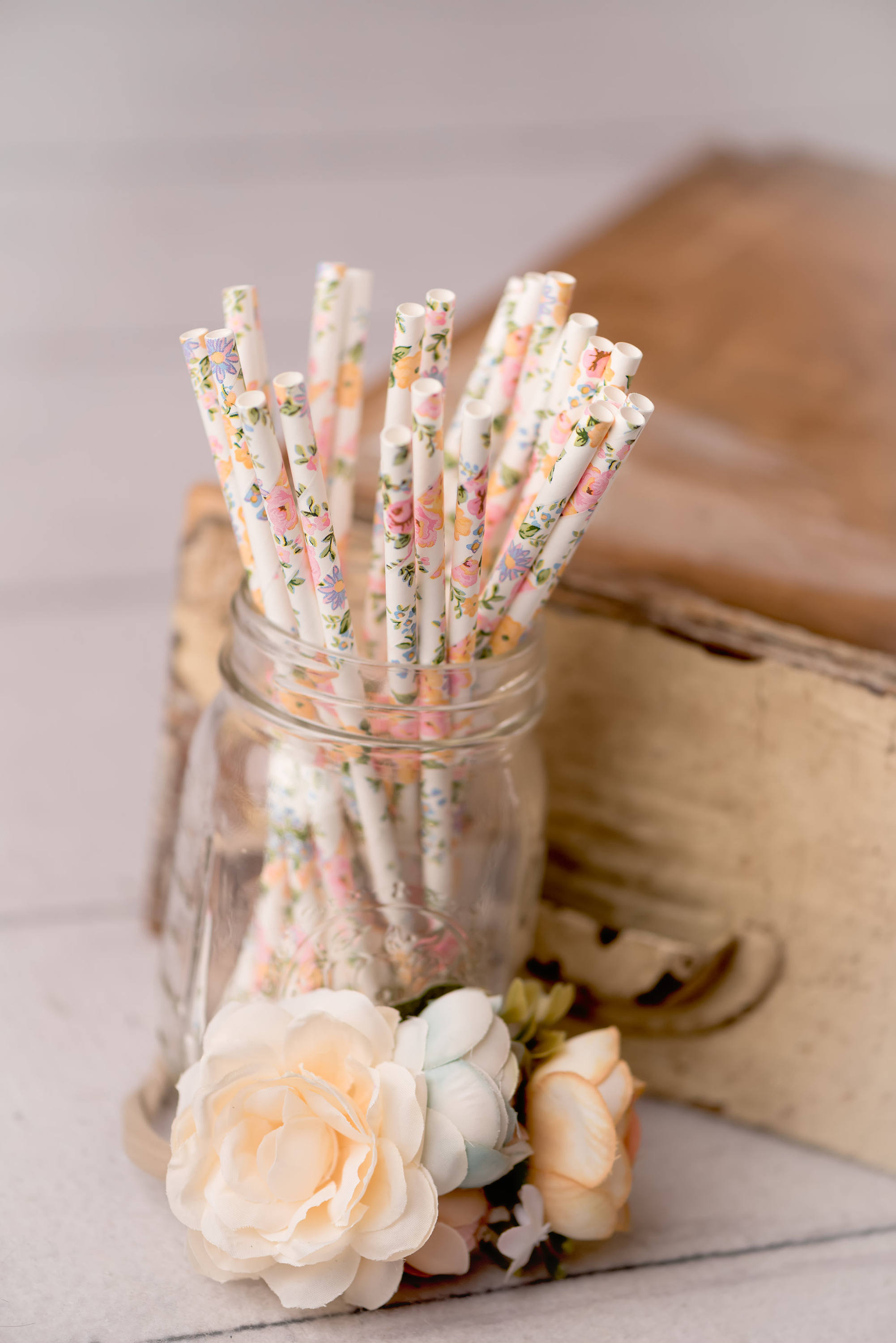 Little floral details, such as floral paper straws, pull the floral theme together at a baby shower or wedding, via dearestjane on Etsy. #floral #floraltheme #babyshower | https://www.roseclearfield.com