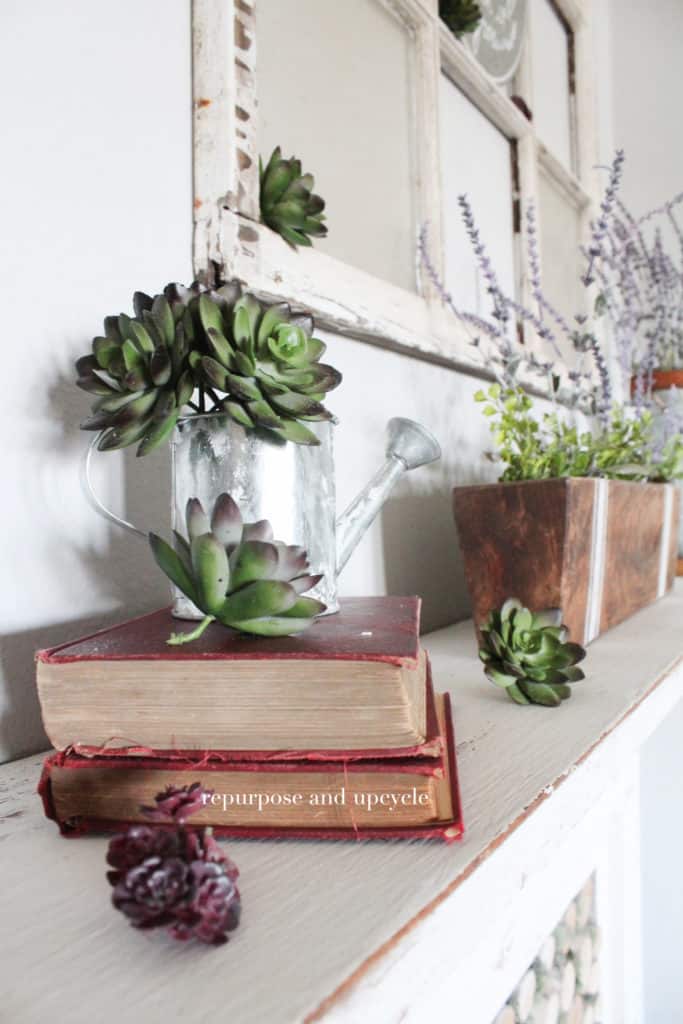 Spring Mantel Inspiration - How to Decorate a Spring Mantel via Repurpose and Upcycle | https://www.roseclearfield.com