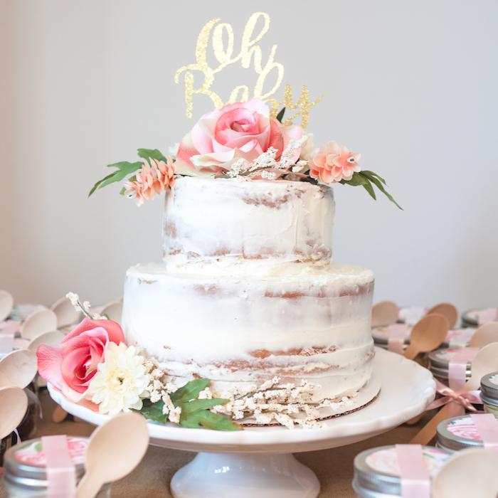 Stunning naked cake with large flowers for a floral-themed baby shower via Craft Box Girls. #showercake #floralcake #babyshower | https://www.roseclearfield.com