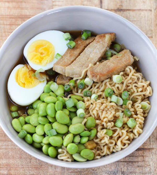 30 Healthy Ramen Noodle Recipes - Pork Ramen Bowls with Edamame via Greens and Chocolate | https://www.roseclearfield.com