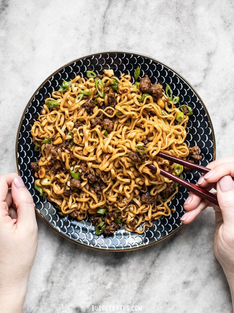 30 Healthy Ramen Noodle Recipes - Pork and Peanut Dragon Noodles via Budget Bytes | https://www.roseclearfield.com