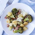 Get dinner on the table in 30 minutes with sheet pan gnocchi with chicken sausage and vegetables! #familyfriendly #healthyeating #sheetpanmeal | https://www.roseclearfield.com