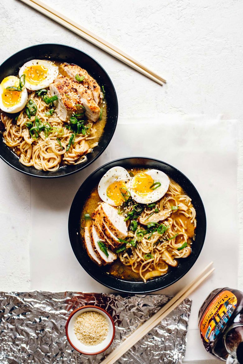 30 Healthy Ramen Noodle Recipes - Spicy Maple Miso Chicken Ramen via Brewing Happiness | https://www.roseclearfield.com