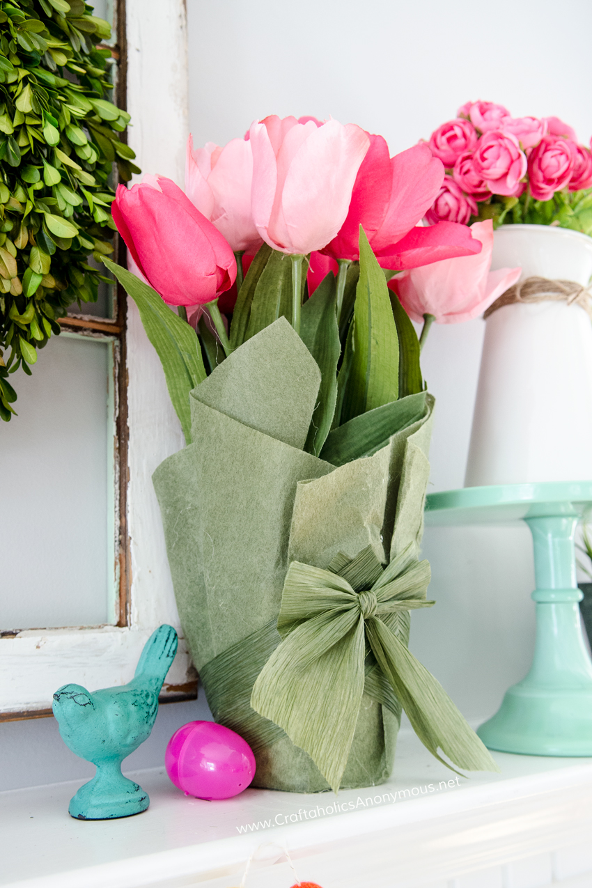 Spring Mantel Inspiration - Spring Mantel via Craftaholics Anonymous | https://www.roseclearfield.com