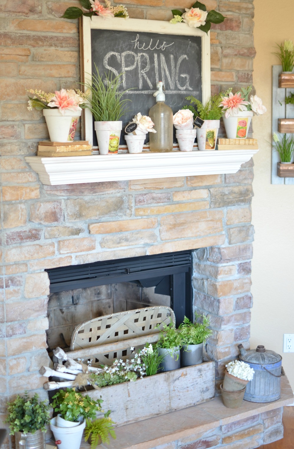 Spring Mantel Inspiration - Vintage Farmhouse Spring Mantel via Sarah Joy Blog | https://www.roseclearfield.com