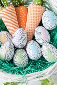 Learn how to make DIY book page plastic Easter eggs with upcycled book pages! A simple, easy, fun Easter decorating craft project. #Easter #upcycled #bookpages | https://www.roseclearfield.com