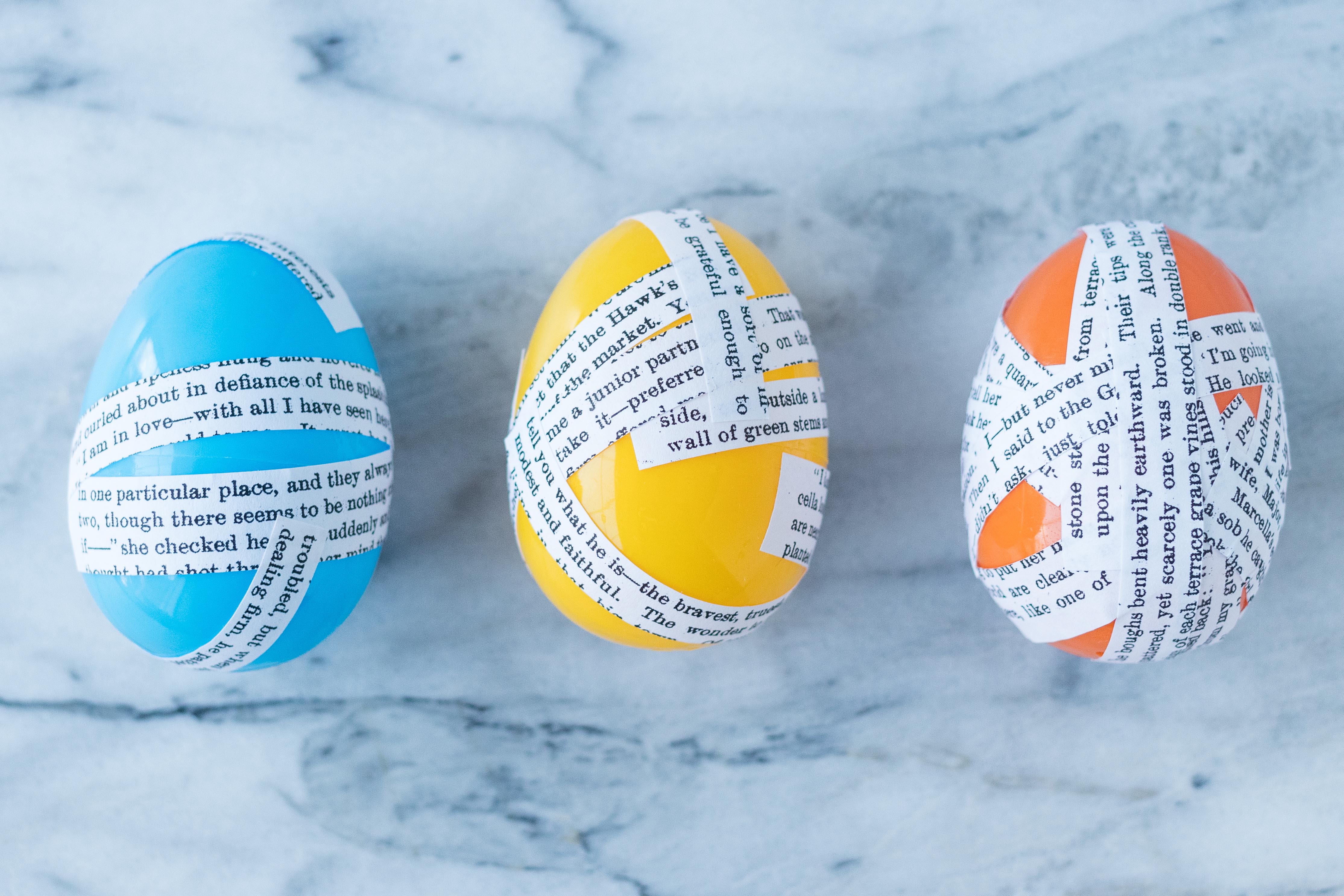 DIY Book Page Plastic Easter Eggs. A whimsical, upcycled Easter decorating idea that's fun for the whole family! #Easter #DIY #bookpagecrafts | https://www.roseclearfield.com