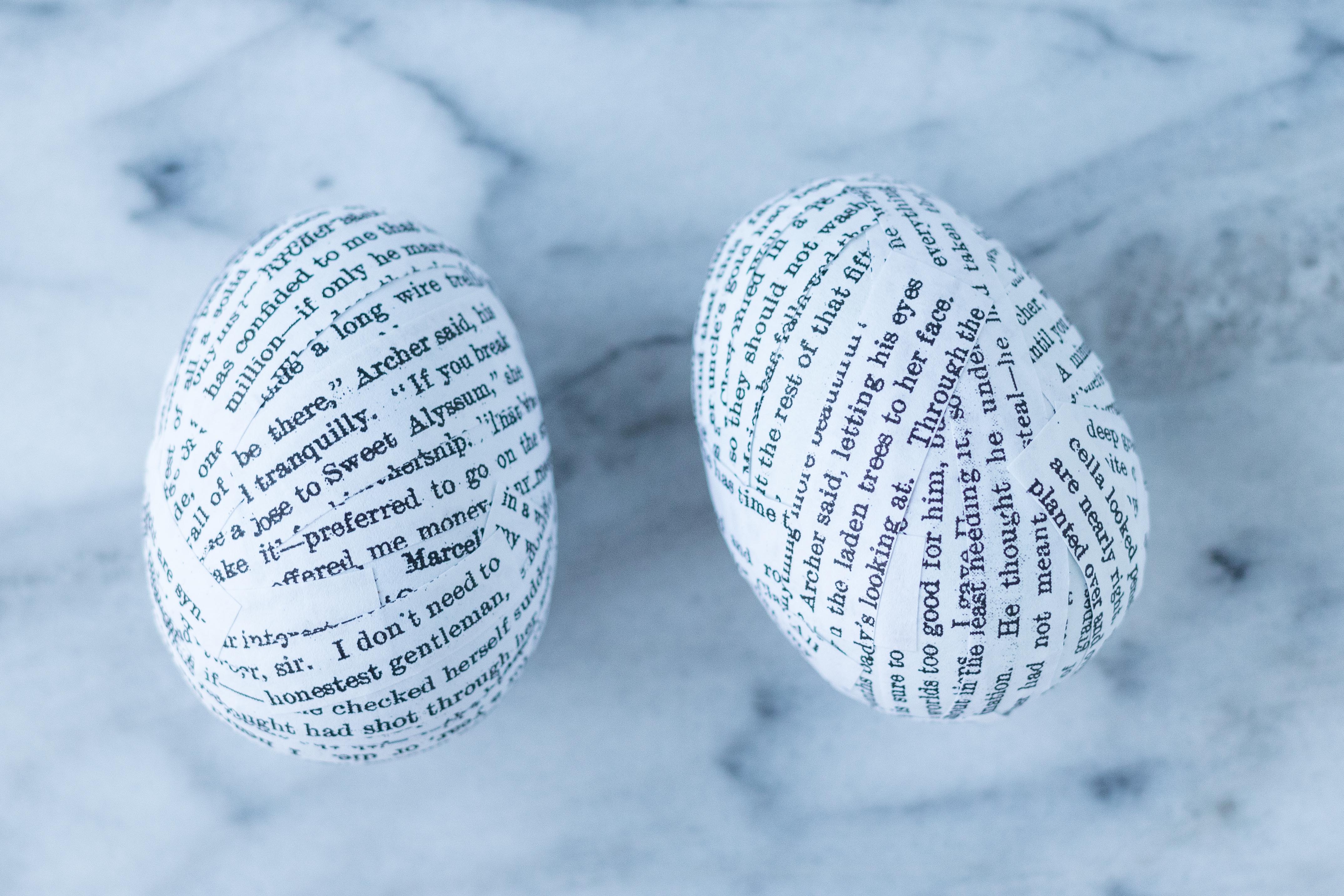 DIY Book Page Plastic Easter Eggs. A whimsical, upcycled Easter decorating idea that's fun for the whole family! #Easter #DIY #bookpagecrafts | https://www.roseclearfield.com