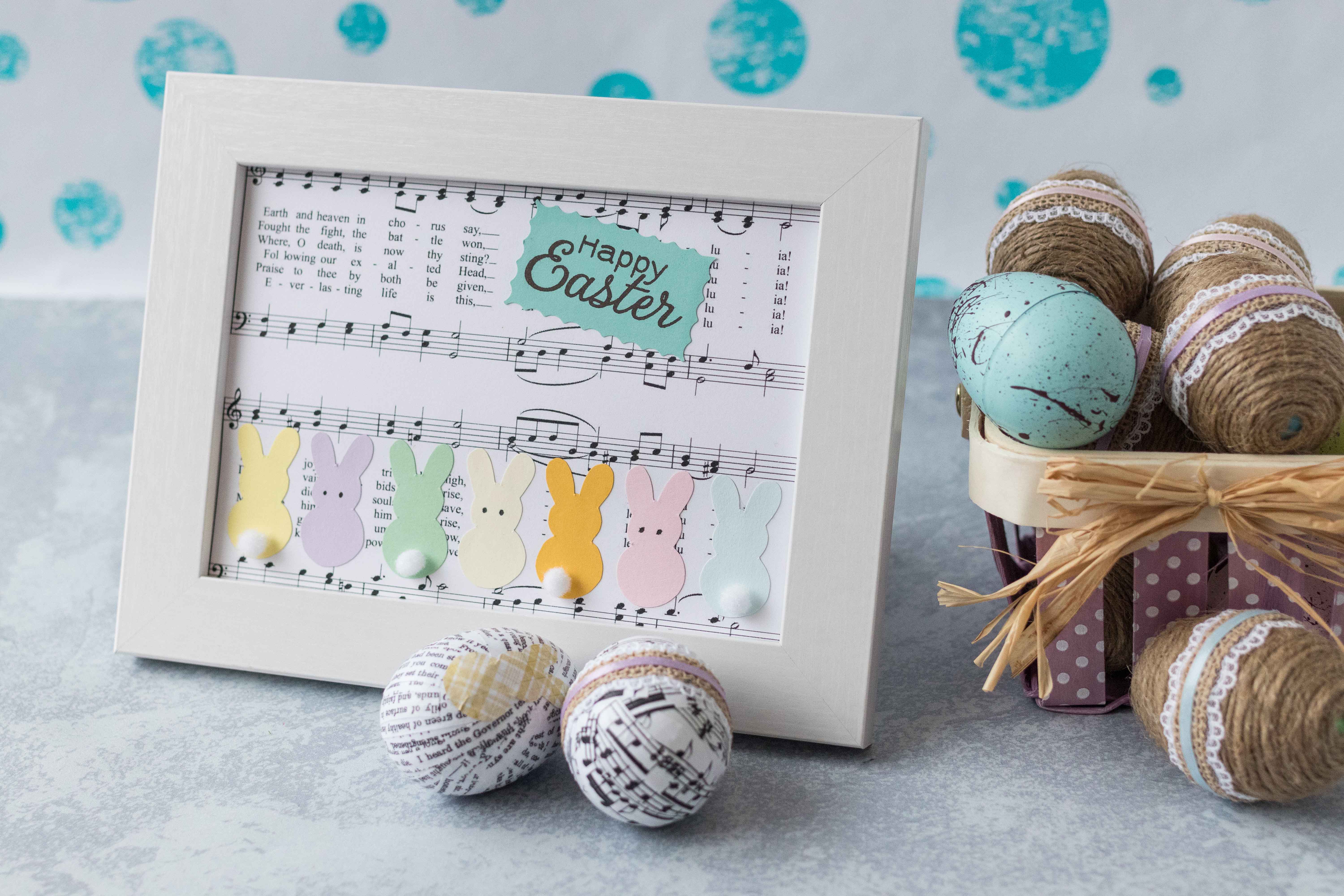 A 5x7 version of my DIY Easter sheet music wall decor. #Easter #DIY #sheetmusic | https://www.roseclearfield.com