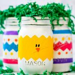 Peeps mason jars for Easter are a colorful, whimsical home decor idea, via Mason Jar Crafts Love