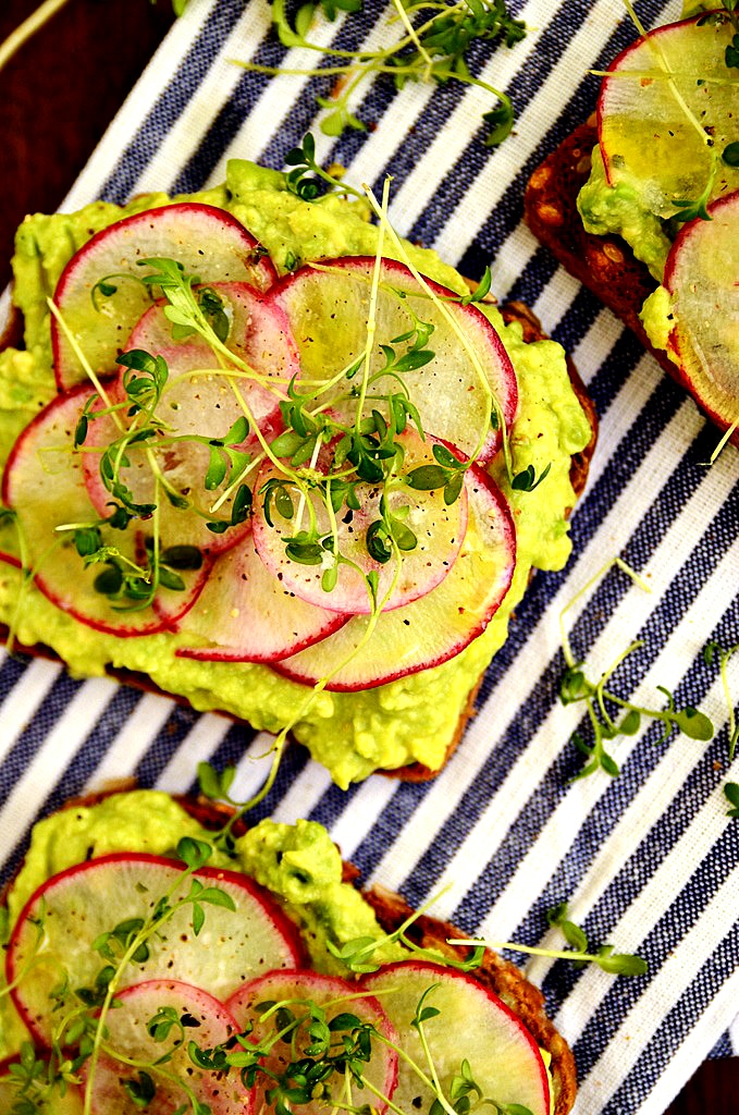 Avocado and radish toasts. Fun twist on regular avocado toast for spring! via Blissful Basil #avocadotoast #spring #breakfastideas | https://www.roseclearfield.com