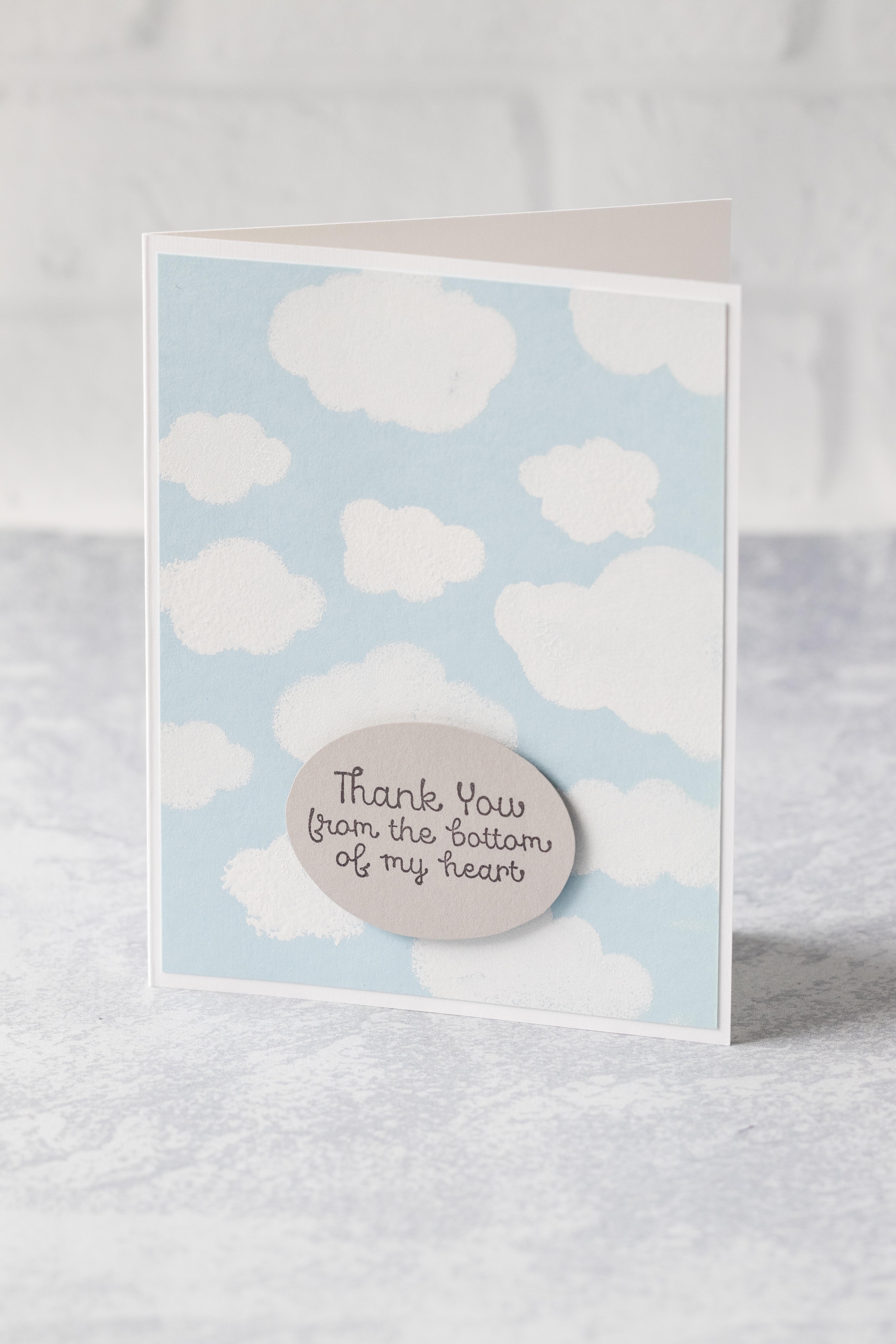 Clouds in a blue sky thank you card. #thankyoucard #greetingcard #clouds | https://www.roseclearfield.com