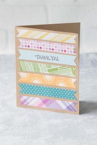 Scrappy thank you card. Perfect for using up paper scraps! #thankyoucard #greetingcard #paperscraps | https://www.roseclearfield.com