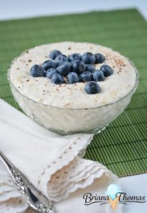 Healthy rice pudding for two. A nutritious treat that tastes great! via Briana Thomas #ricepudding #healthydessert #dessertfortwo | https://www.roseclearfield.com