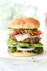 California-style bison burger via Foodiecrush. Such a great flavor pairing! #californiaburger #bisonburger #grilling