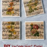 DIY vintage sheet music botanical tile coasters. Beautiful drink coasters or home decor! #DIY #sheetmusiccraft #vintagesheetmusic #botanicals | https://www.roseclearfield.com